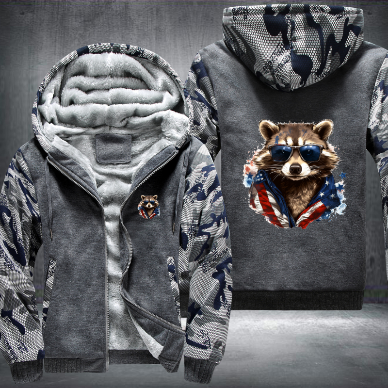 Animal Hiphop Graphic Raccoon With Sunglasses Fleece Hoodies Jacket