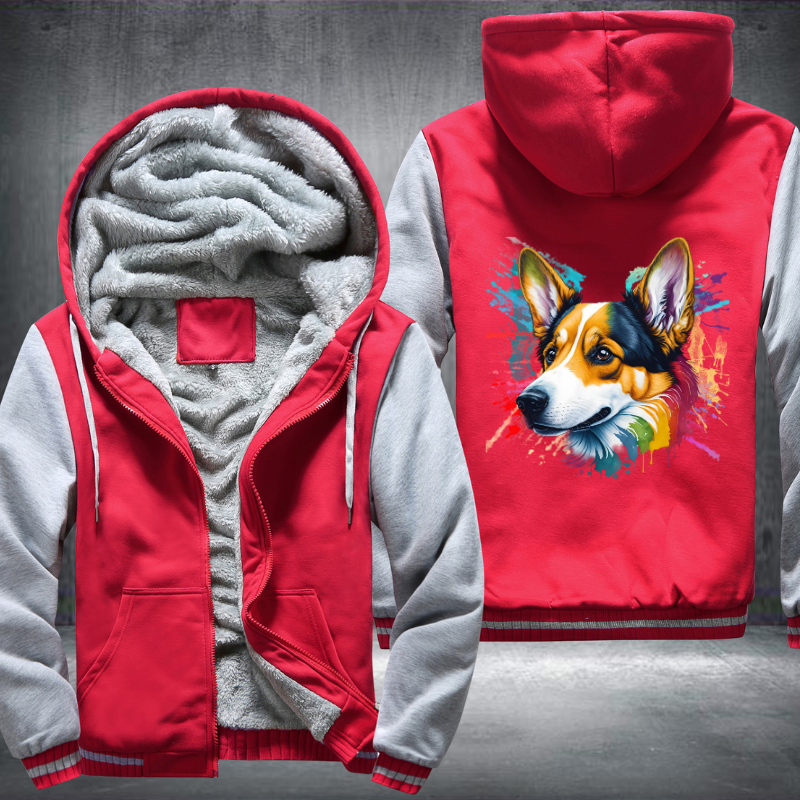Rainbow Welsh Corgi dog Watercolour design Fleece Hoodies Jacket