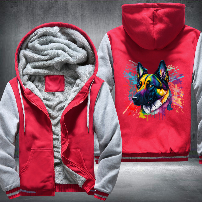 Rainbow German Shepherd Dog Watercolour design Fleece Hoodies Jacket
