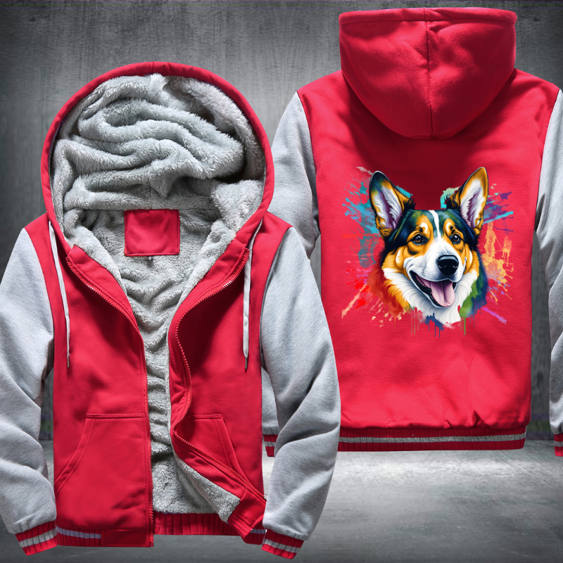 Rainbow Welsh Corgi dog Watercolour Fleece Hoodies Jacket