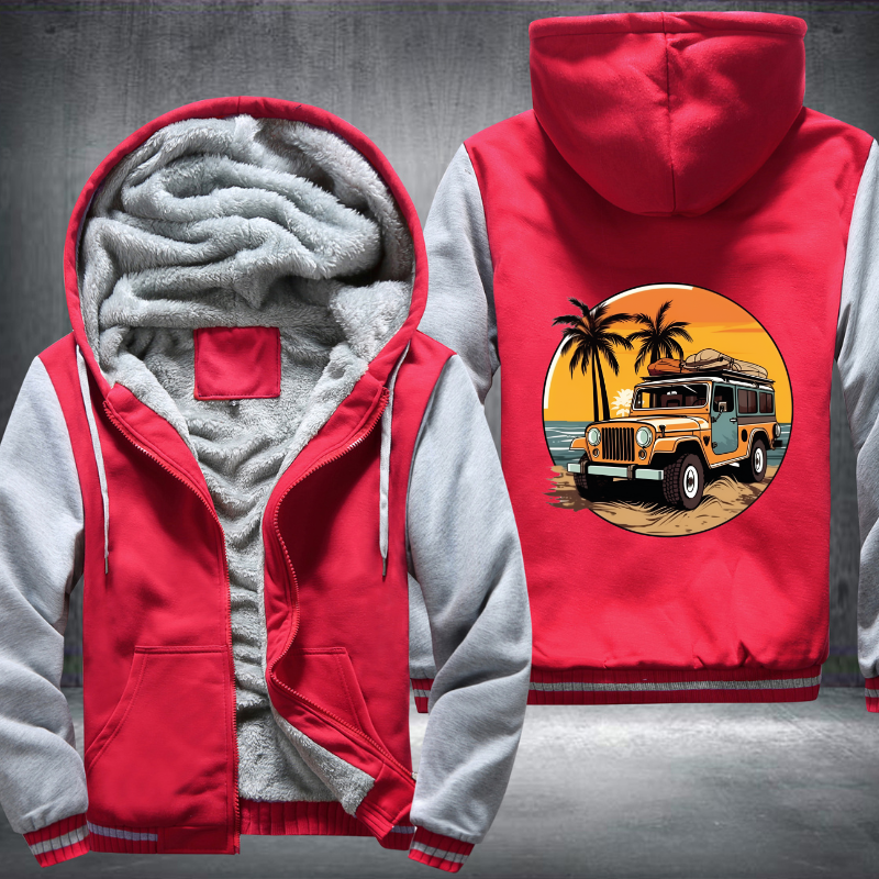 Beach Adventures with 4WD Vehicles Fleece Hoodies Jacket