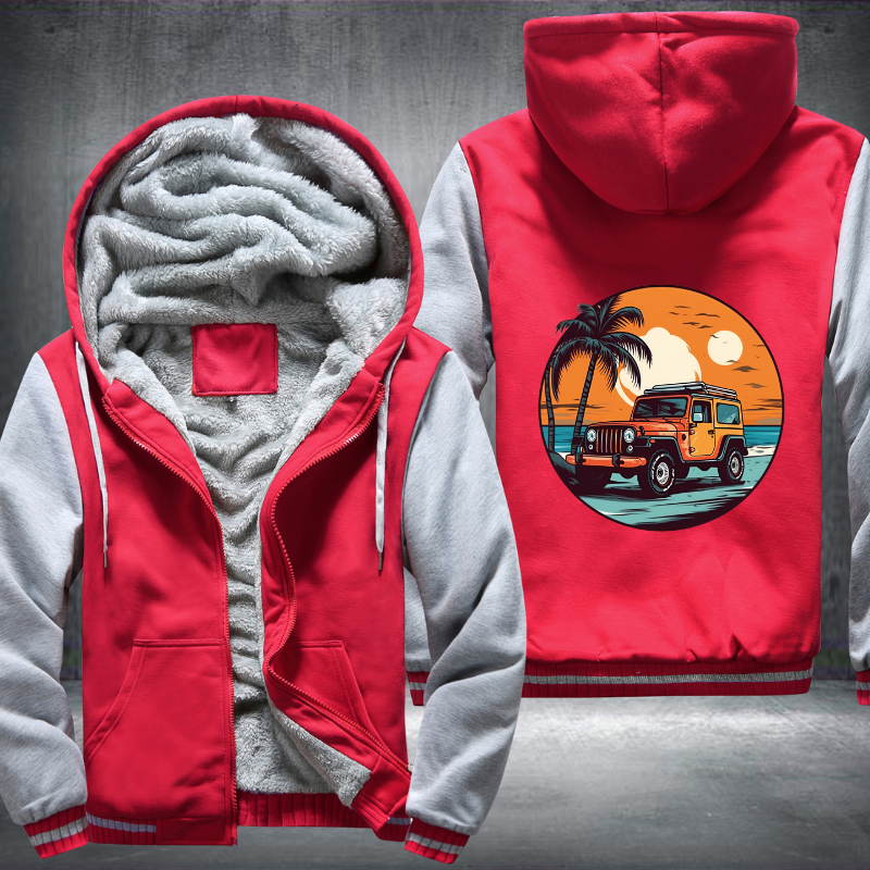 4x4 Car On Beach Fleece Hoodies Jacket