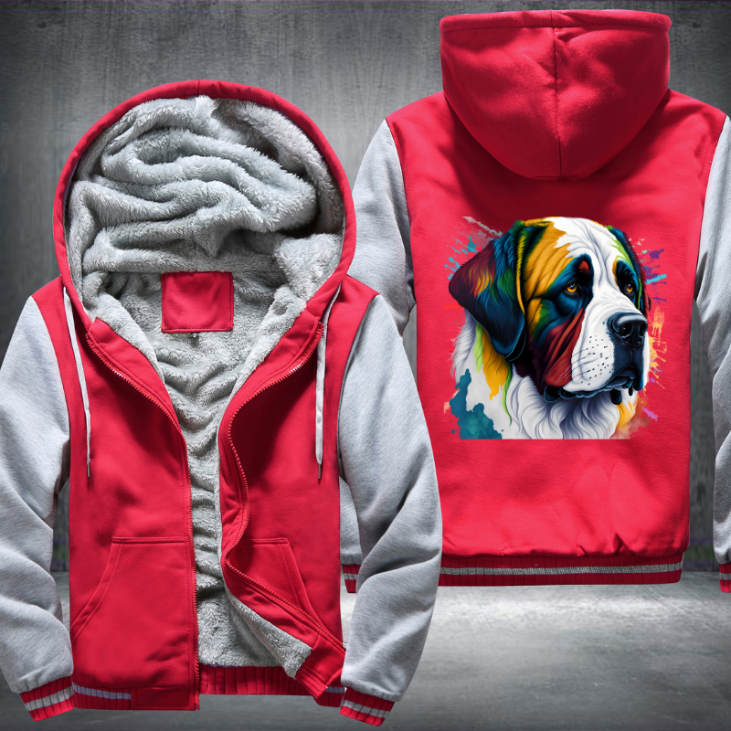 Rainbow Saint Bernard dog Watercolour design Fleece Hoodies Jacket