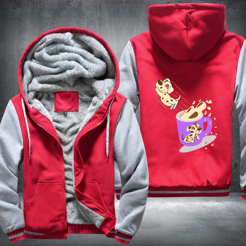 Dog Jump from A cup of coffee Fleece Hoodies Jacket