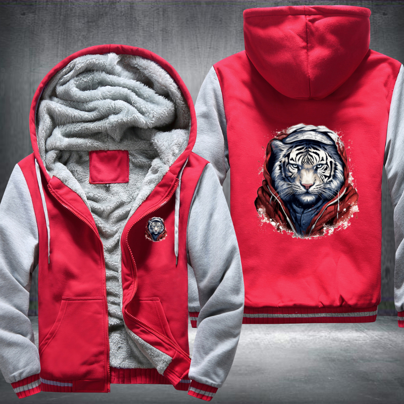 Animal Hiphop Graphic Funny White Tiger Fleece Hoodies Jacket