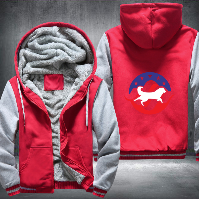 DOG WITH USA FLAG Fleece Hoodies Jacket