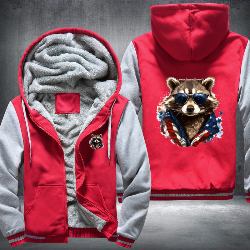 Animal Hiphop Graphic Raccoon With Sunglasses Fleece Hoodies Jacket