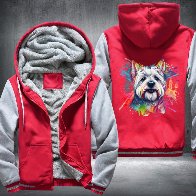 Rainbow West Highland White Terrier design Fleece Hoodies Jacket