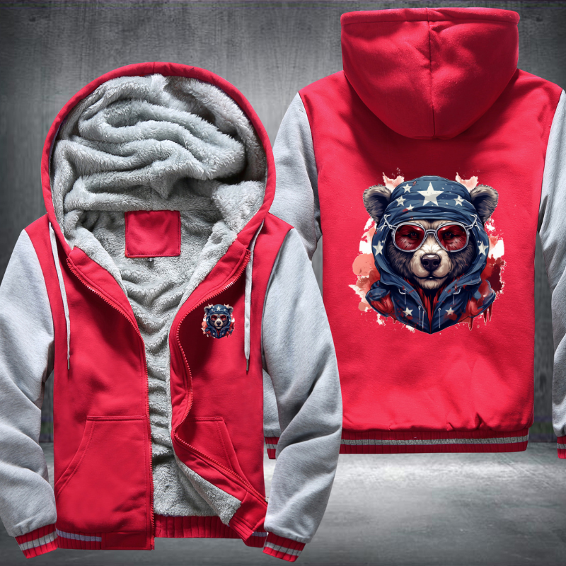 Animal Hiphop Graphic Funny Bear With Glasses Fleece Hoodies Jacket