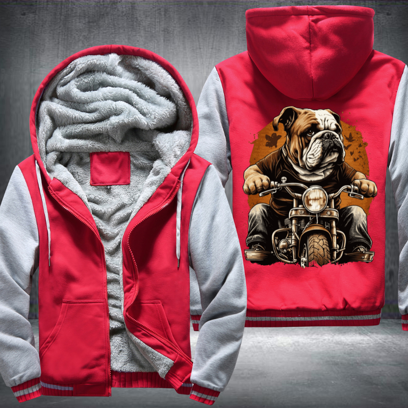 Bulldog Ridding A Motorcycle Fleece Hoodies Jacket