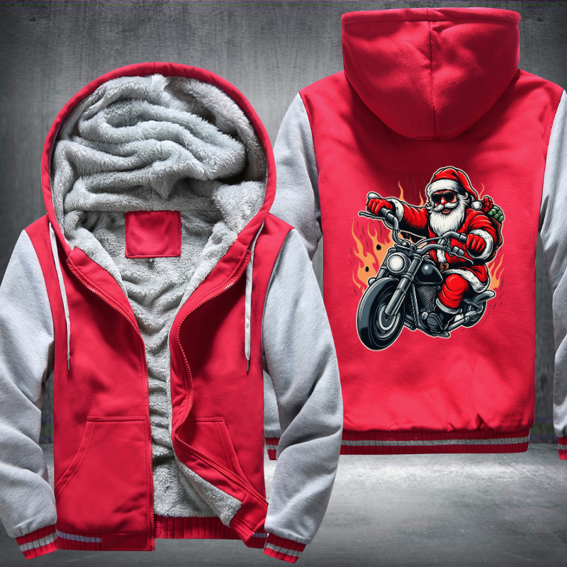 Santa Riding A Motorcycle Christmas Fleece Hoodies Jacket
