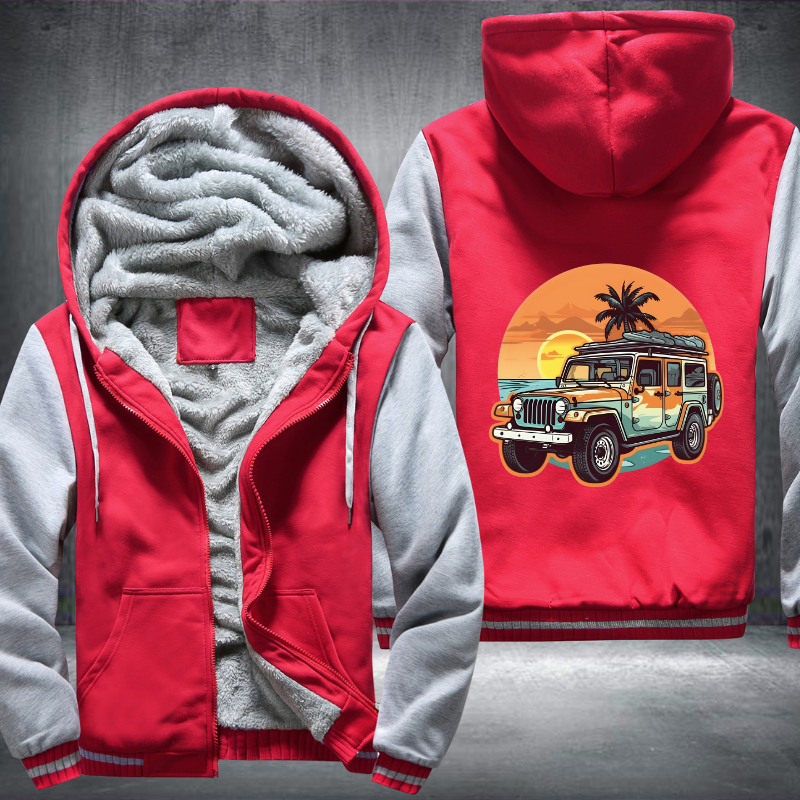 4x4 Car Conquering the Beach Fleece Hoodies Jacket