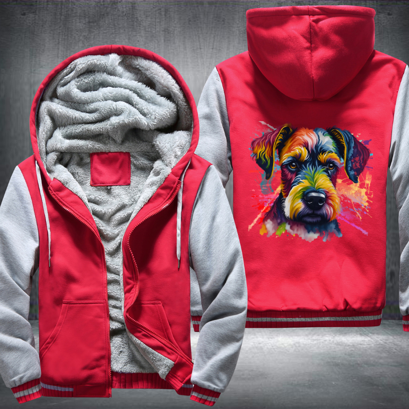 Rainbow Miniature Schnauzer dog Watercolour design Fleece Hoodies Jacket