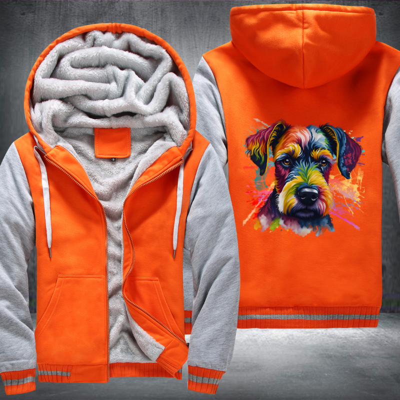 Rainbow Miniature Schnauzer dog Watercolour design Fleece Hoodies Jacket