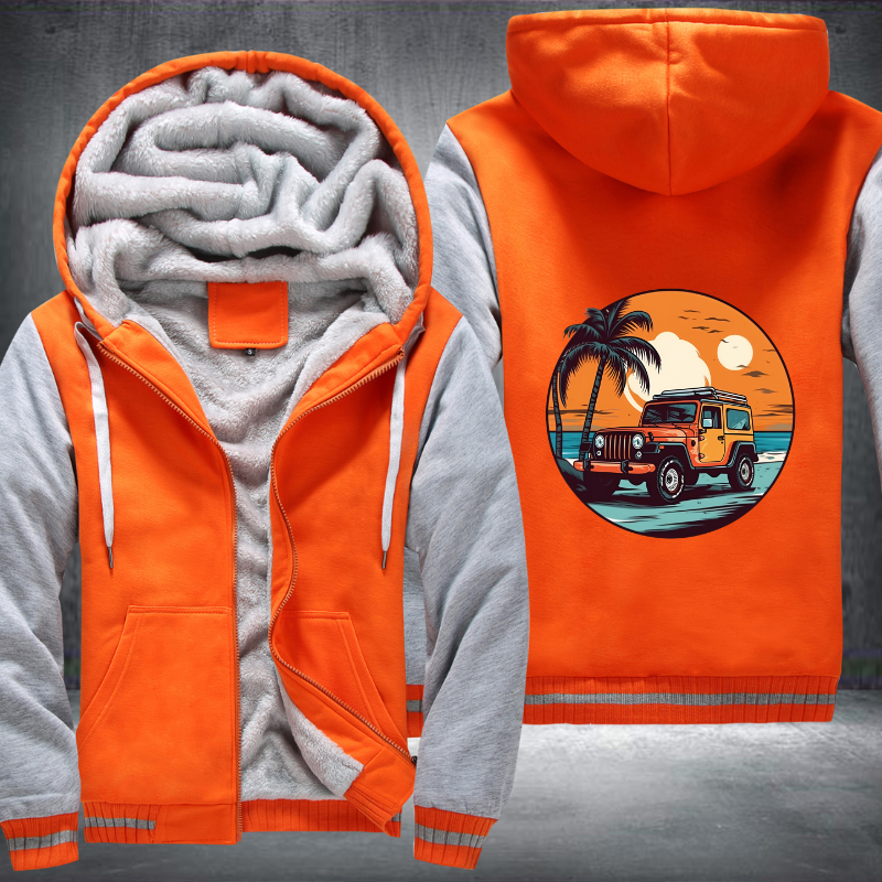 4x4 Car On Beach Fleece Hoodies Jacket