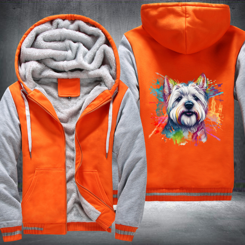 Rainbow West Highland White Terrier design Fleece Hoodies Jacket