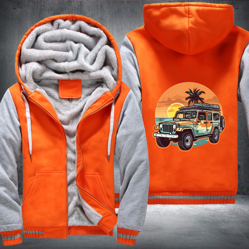 4x4 Car Conquering the Beach Fleece Hoodies Jacket