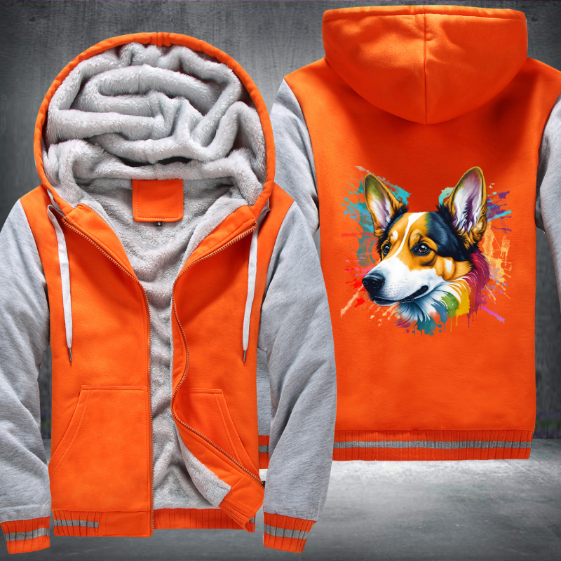 Rainbow Welsh Corgi dog Watercolour design Fleece Hoodies Jacket