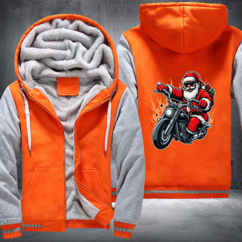 Santa Riding A Motorcycle Christmas Fleece Hoodies Jacket