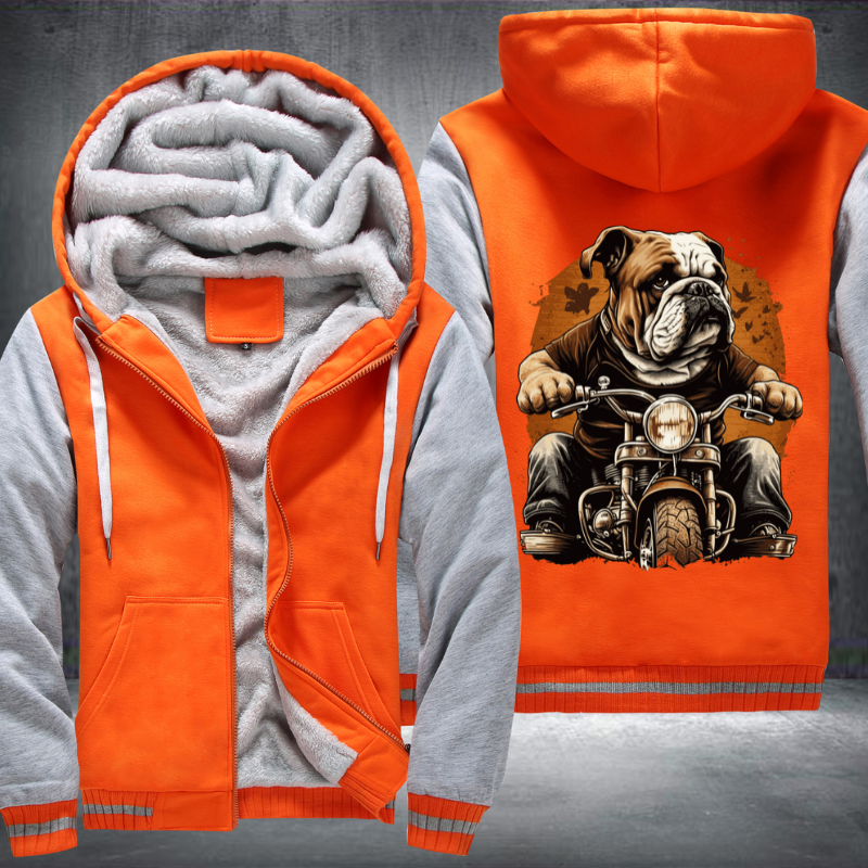Bulldog Ridding A Motorcycle Fleece Hoodies Jacket