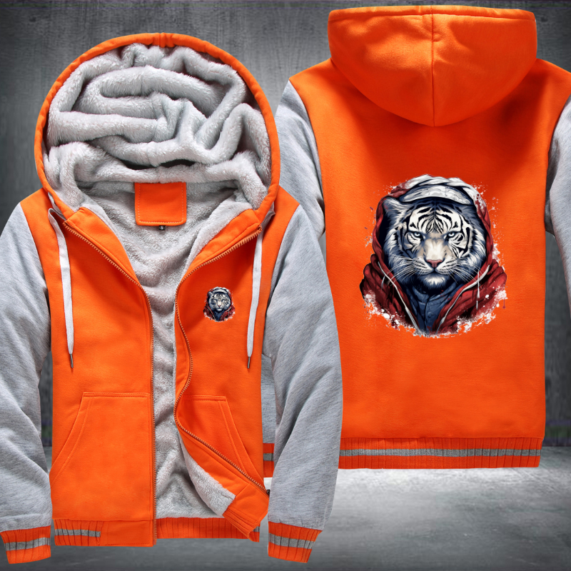 Animal Hiphop Graphic Funny White Tiger Fleece Hoodies Jacket