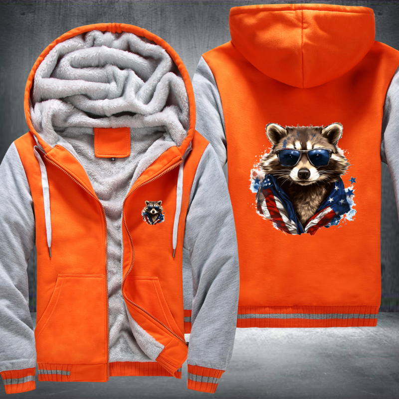 Animal Hiphop Graphic Raccoon With Sunglasses Fleece Hoodies Jacket