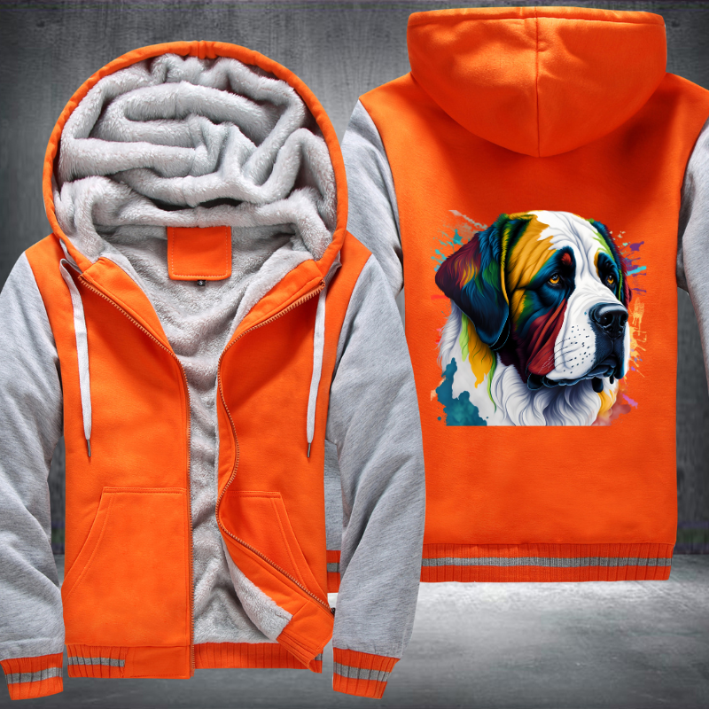 Rainbow Saint Bernard dog Watercolour design Fleece Hoodies Jacket