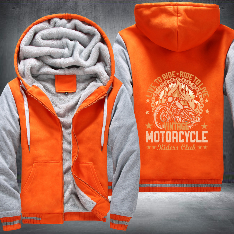 Live To Ride Vintage Motorcycle Riders Club Fleece Hoodies Jacket