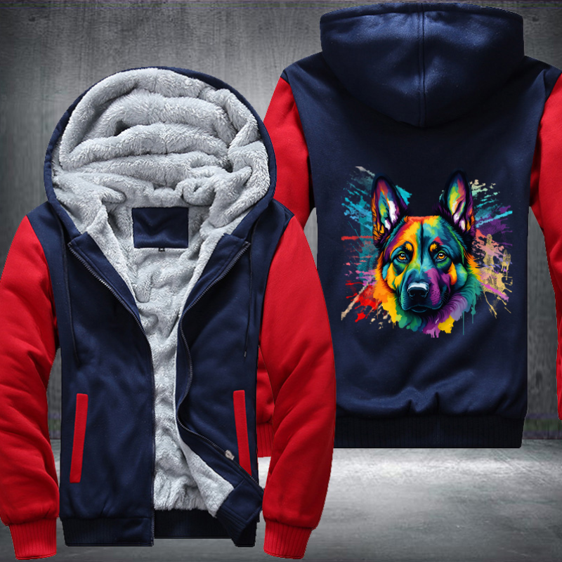 Rainbow German Shepherd Dog Watercolour Fleece Hoodies Jacket
