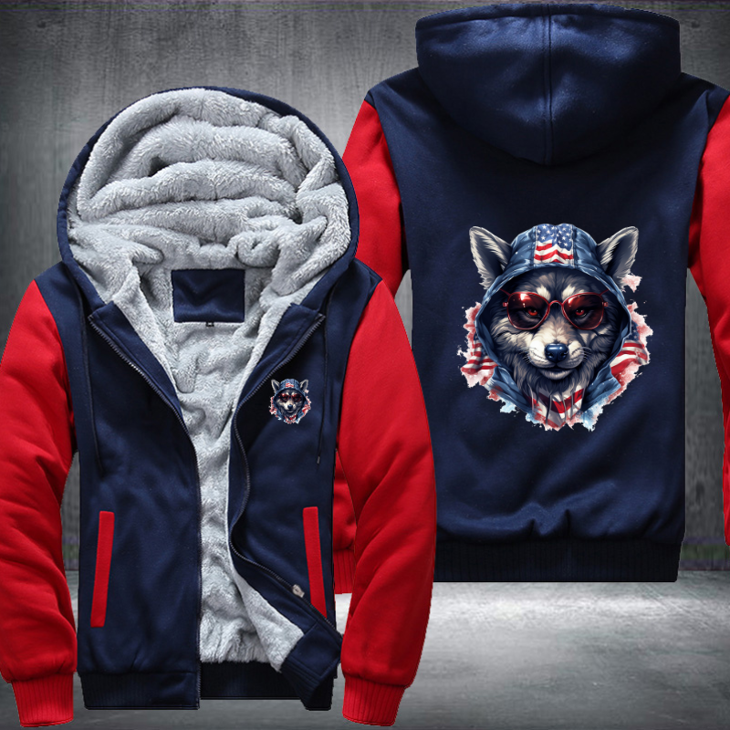 Animal Hiphop Graphic Wolf Red Glasses Fleece Hoodies Jacket