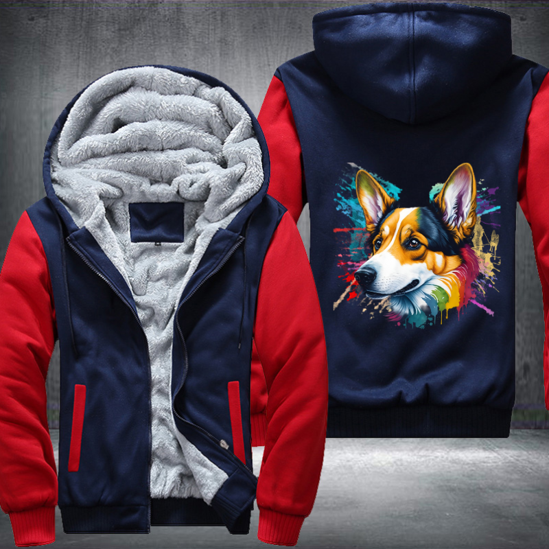 Rainbow Welsh Corgi dog Watercolour design Fleece Hoodies Jacket