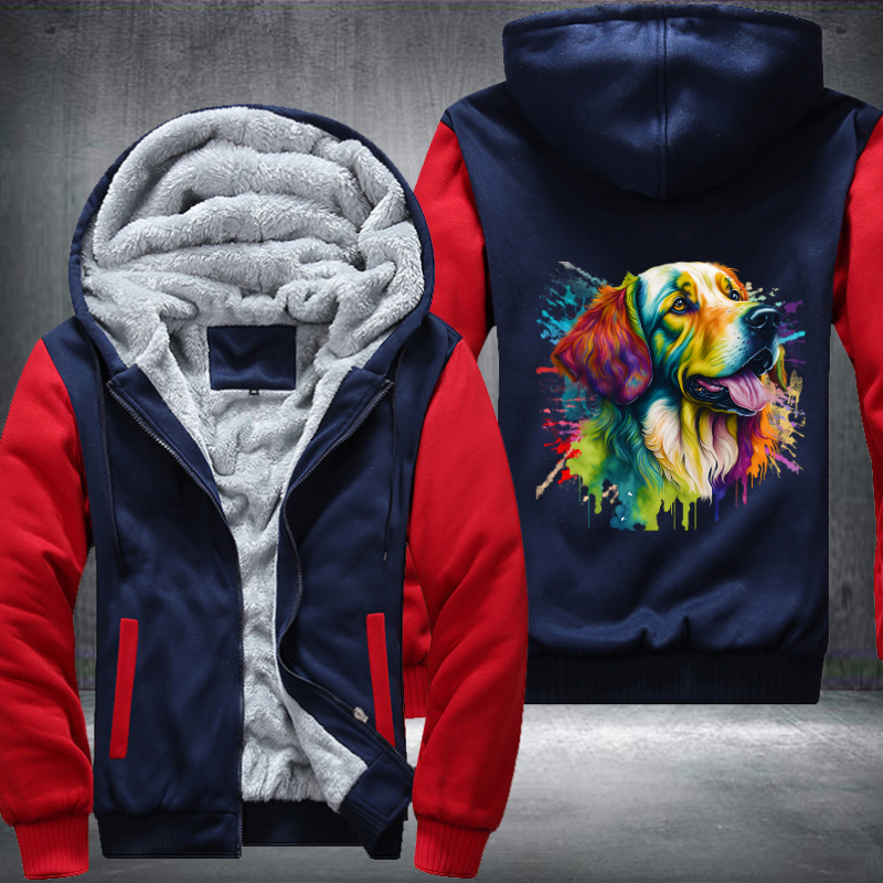 Rainbow Golden Retriever Watercolour design Fleece Hoodies Jacket