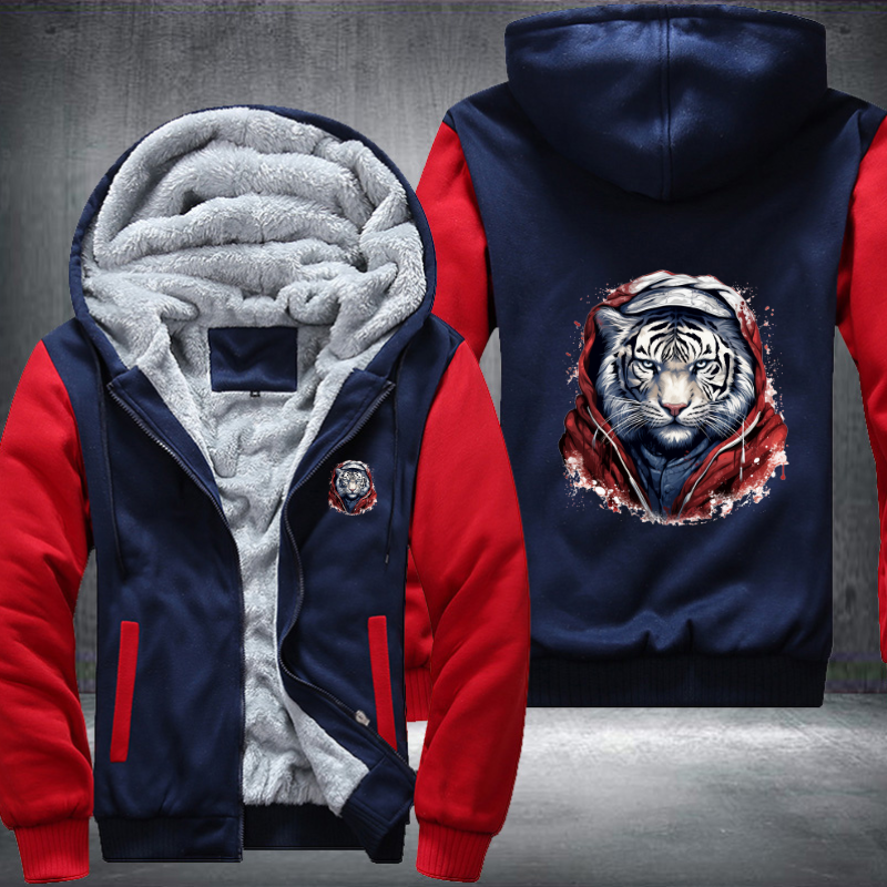 Animal Hiphop Graphic Funny White Tiger Fleece Hoodies Jacket