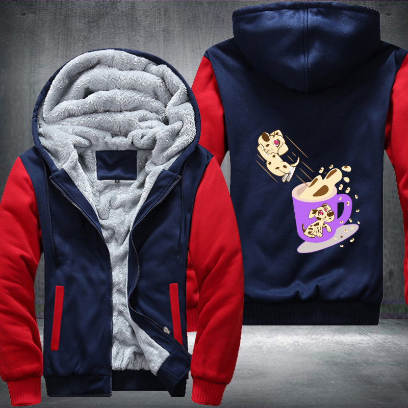 Dog Jump from A cup of coffee Fleece Hoodies Jacket