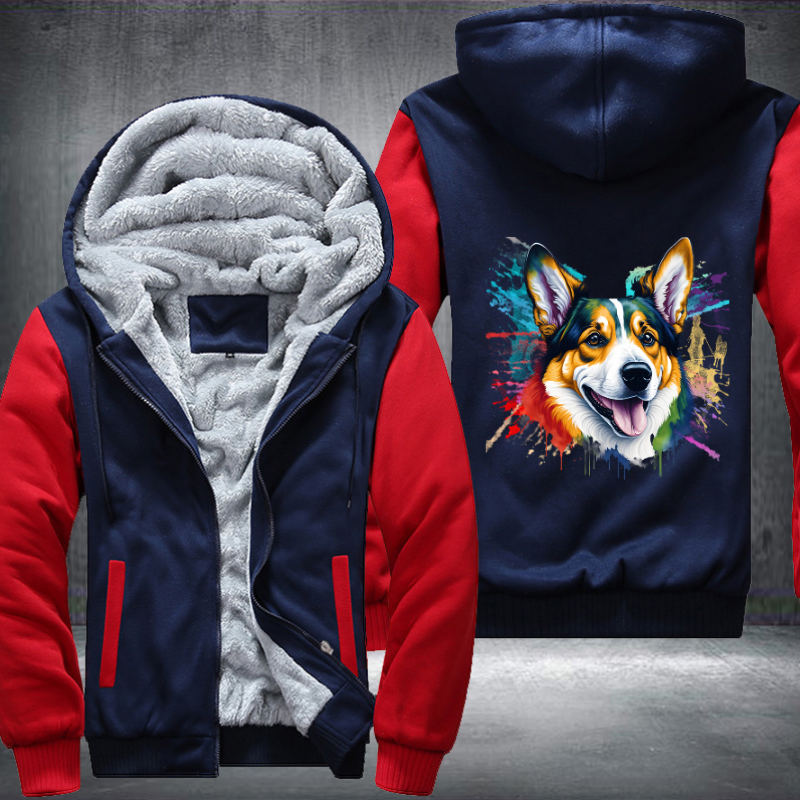 Rainbow Welsh Corgi dog Watercolour Fleece Hoodies Jacket
