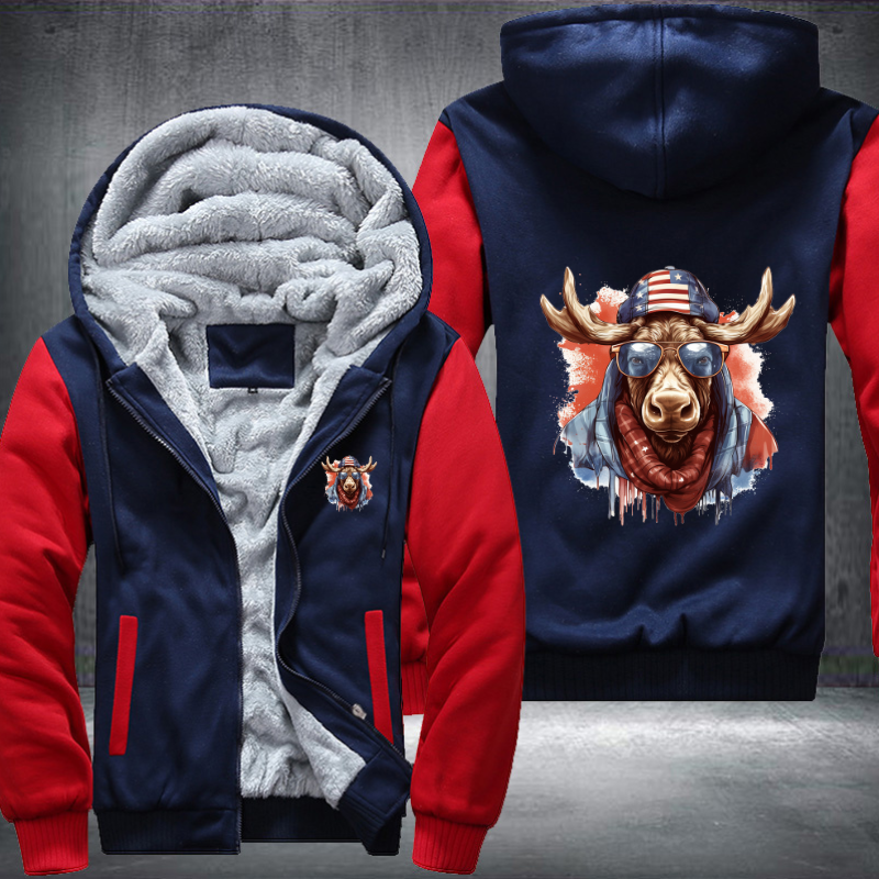 Animal Hiphop Graphic Moose Wear Glasses Fleece Hoodies Jacket