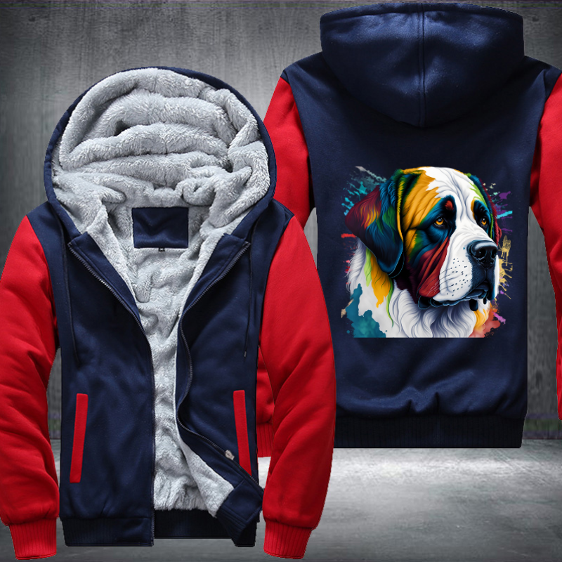 Rainbow Saint Bernard dog Watercolour design Fleece Hoodies Jacket