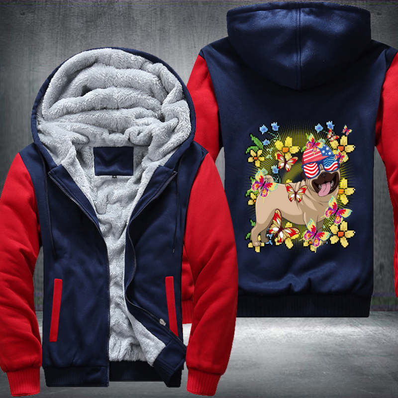 Dog with USA glasses flower Fleece Hoodies Jacket