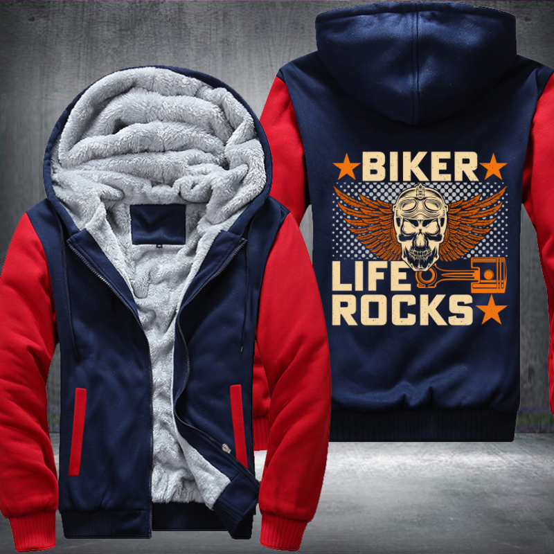 Biker Life Rocks Motorcycle Fleece Hoodies Jacket