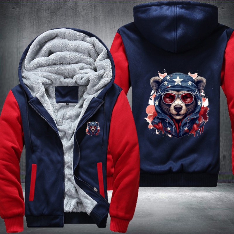 Animal Hiphop Graphic Funny Bear With Glasses Fleece Hoodies Jacket