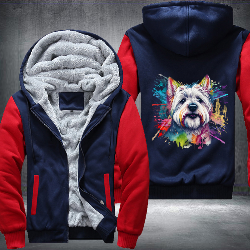 Rainbow West Highland White Terrier design Fleece Hoodies Jacket