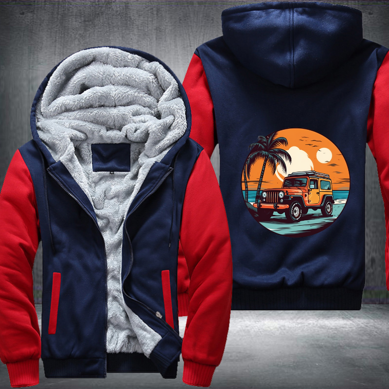 4x4 Car On Beach Fleece Hoodies Jacket