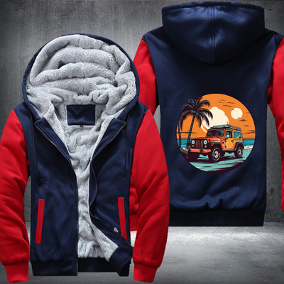 4x4 Car On Beach Fleece Hoodies Jacket