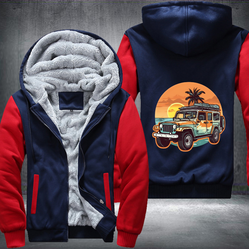 4x4 Car Conquering the Beach Fleece Hoodies Jacket