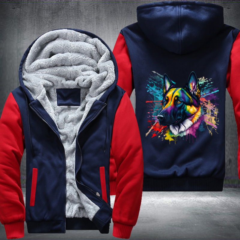 Rainbow German Shepherd Dog Watercolour design Fleece Hoodies Jacket