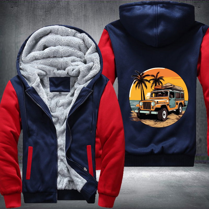 Beach Adventures with 4WD Vehicles Fleece Hoodies Jacket