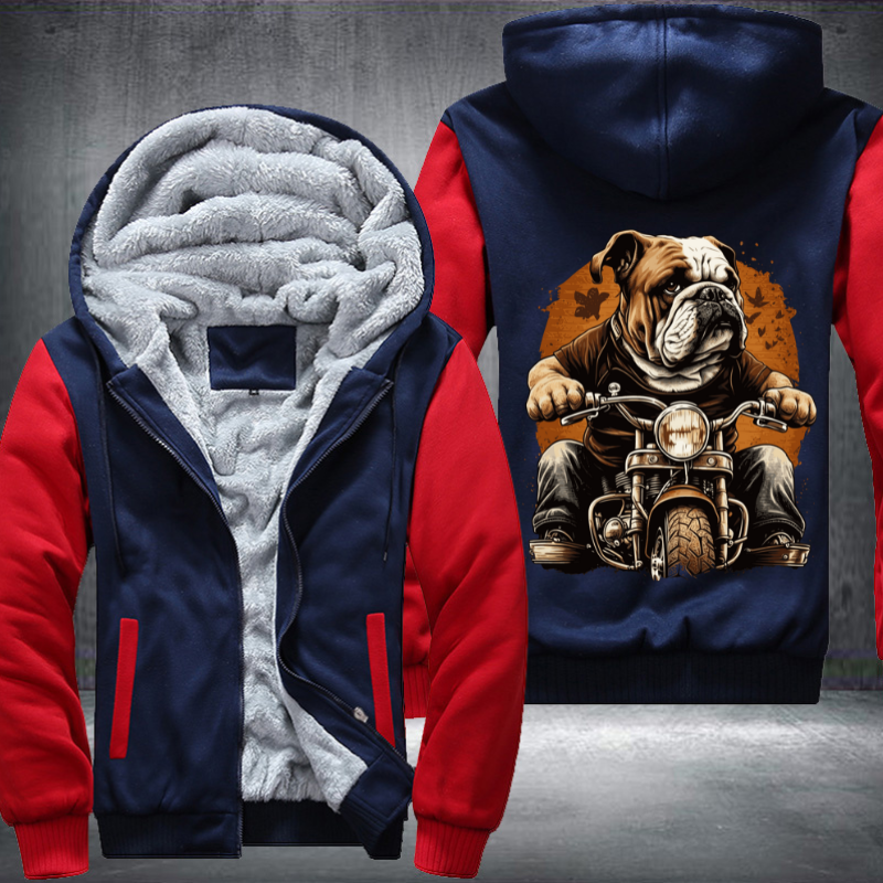 Bulldog Ridding A Motorcycle Fleece Hoodies Jacket