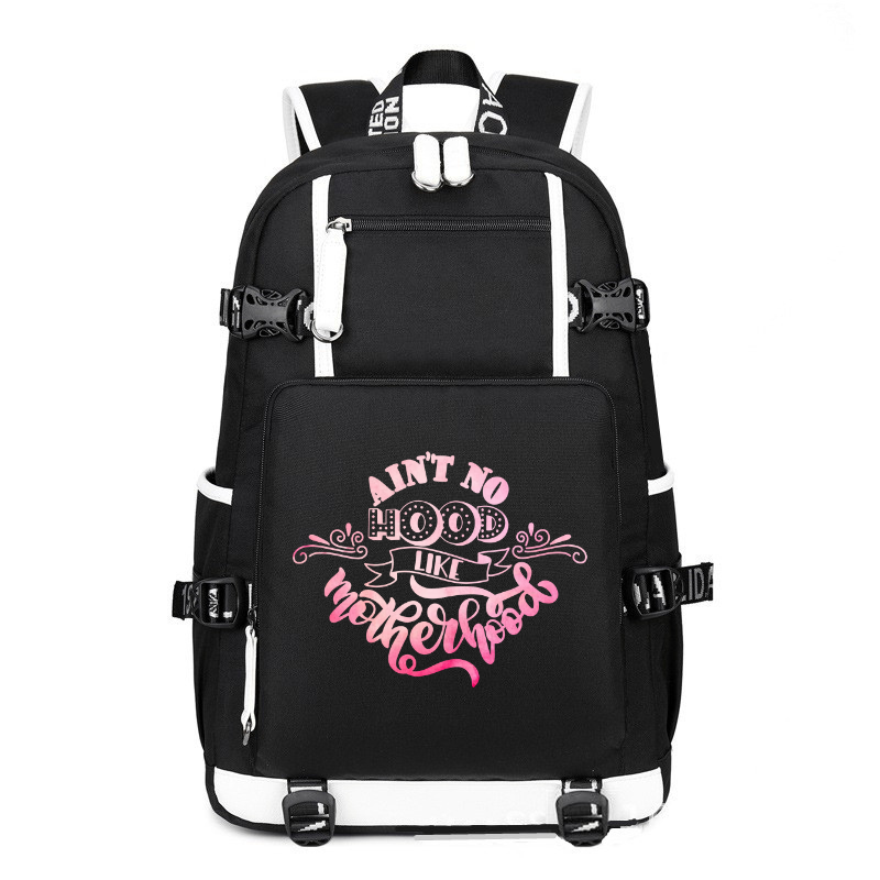 Aint No Hood Like Motherhood printing Canvas Backpack