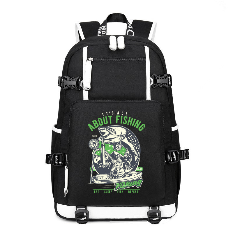 All About Fishing printing Canvas Backpack