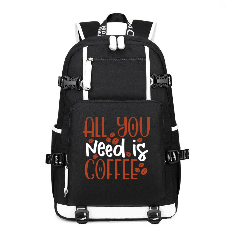 All You Need Is Coffee printing Canvas Backpack